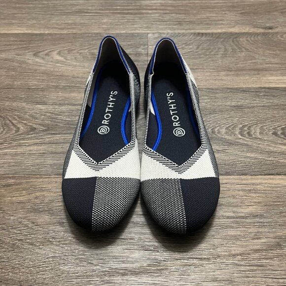 Rothy's Captoe Black White Buffalo Plaid Slip On Flats Shoes Retired Size 10.5 - Picture 6 of 13